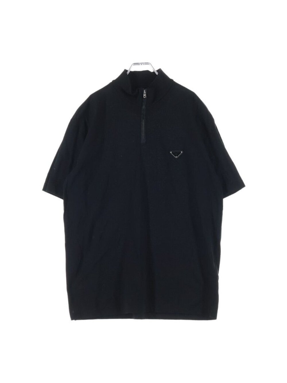 Prada Re-Nylon Cotton Pique Mock Turtleneck Half Zip Short Sleeve Polo Shirt